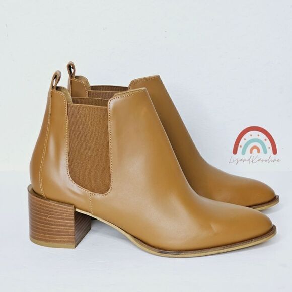 New! Everlane The Heel Boot Italian Leather Cognac Block Heeled Chelsea Boots - Picture 3 of 15